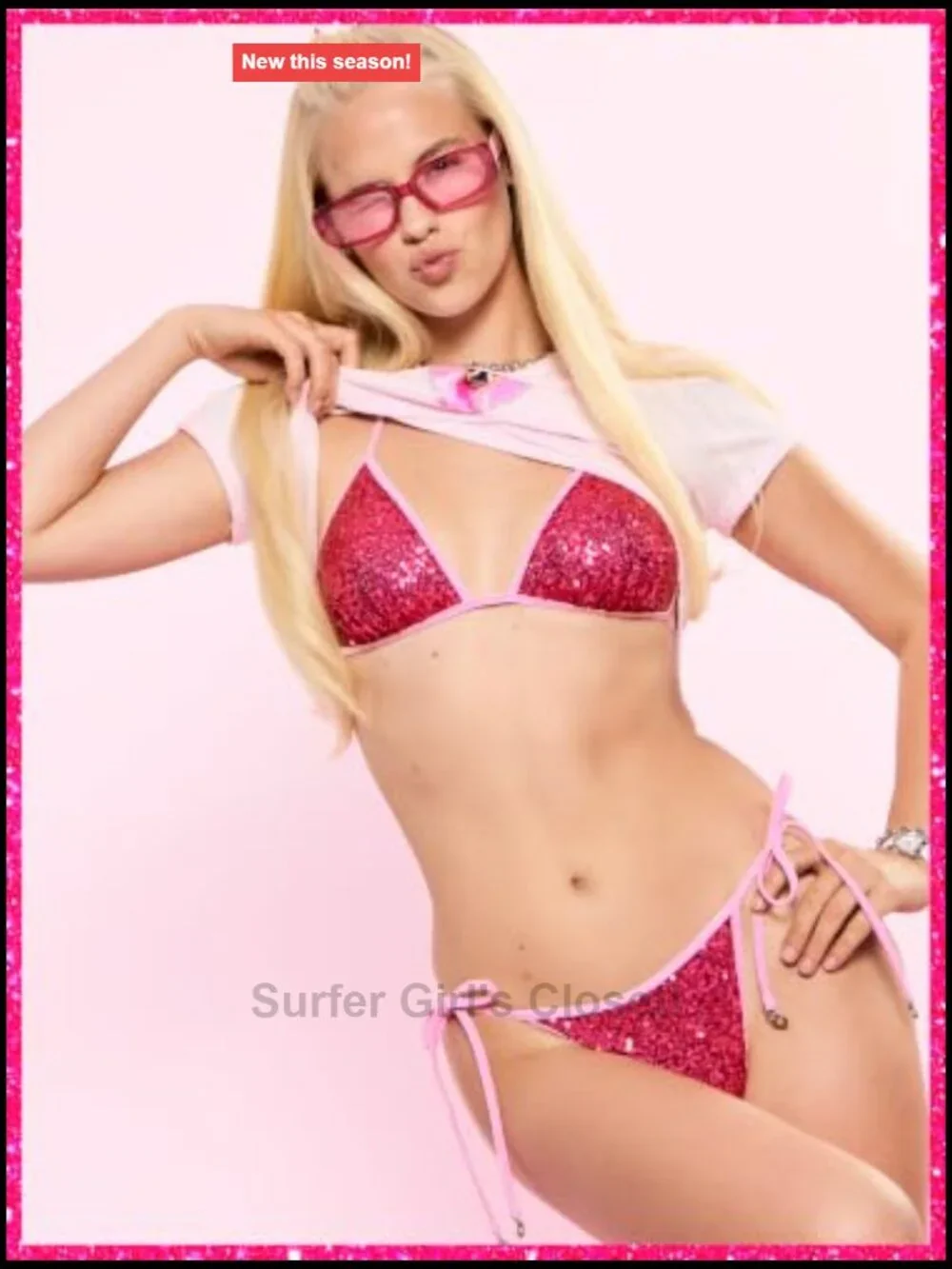 Sequined String Triangle Bikini Top with Removable Padding